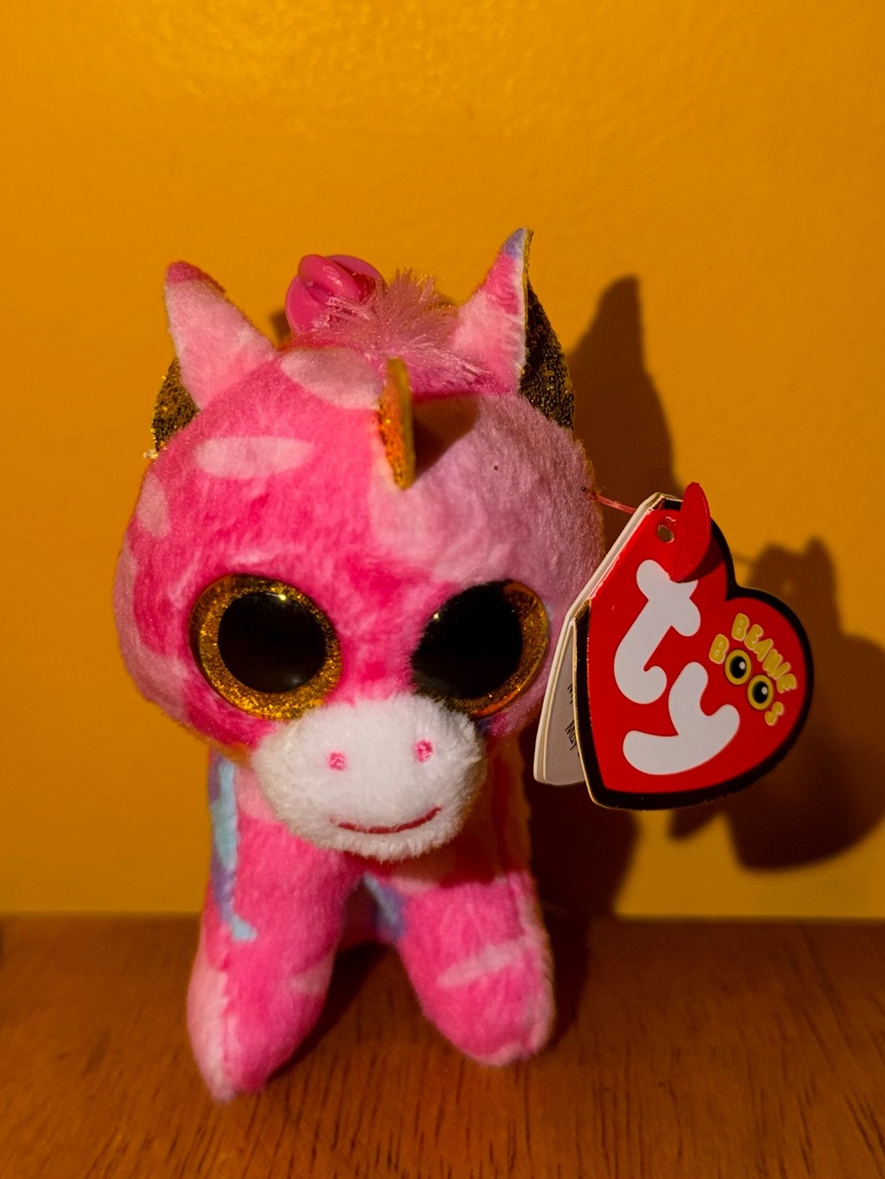 Ty Pink Unicorn Beanie Boo Plush with Gold Eyes